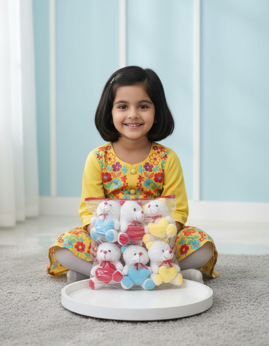 Pack Of 6 Mixed Color Cute Teddy Bears with love wish in hands